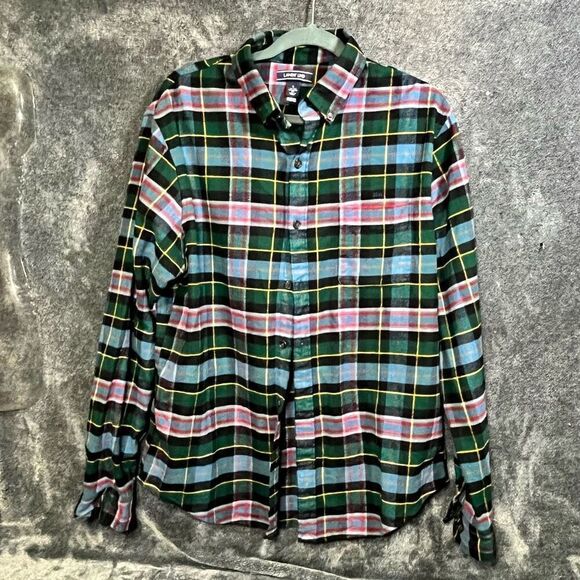 Lands end mens colorful plaid flannel long sleeve button down shirt size large - Picture 1 of 4